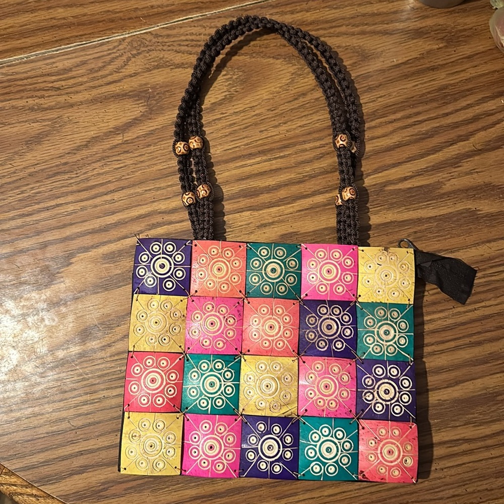 WNW Brand Purse/Handbag. NWOT. Hand made Indonesia. Wooden Patchwork Design.